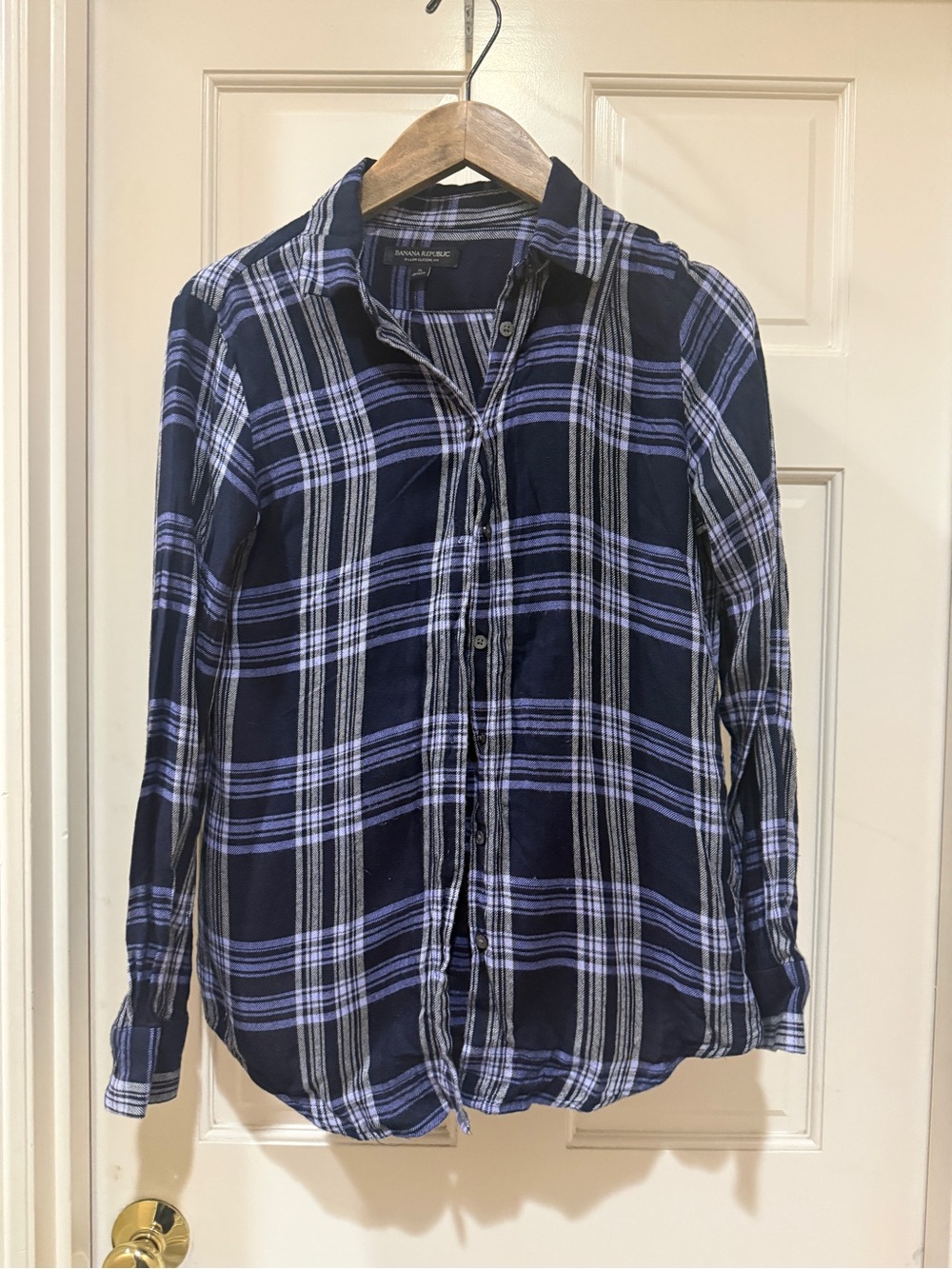 Banana Republic Navy and Light Blue Plaid Button-Down Shirt